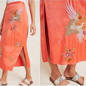 Anthropologie Maeve Crane Embroidered Midi Maxi  Skirt